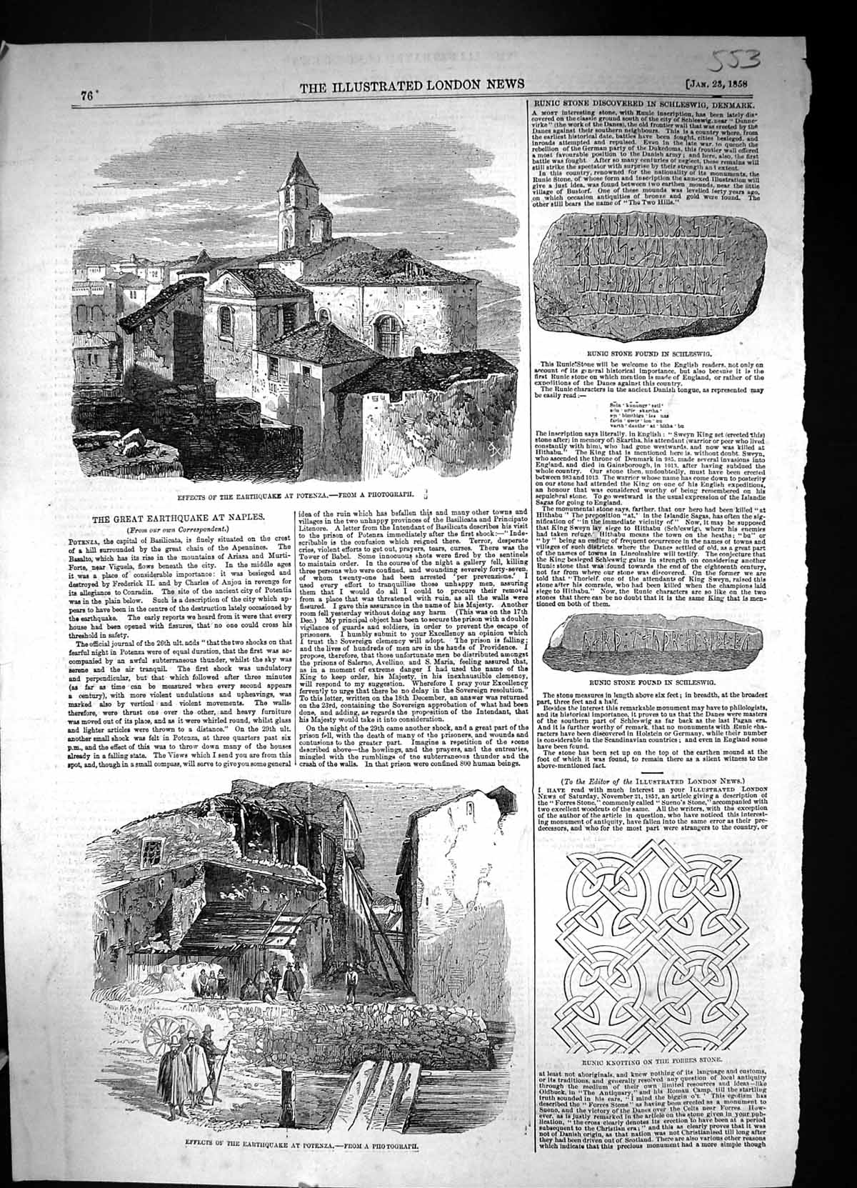 Old 1858 Earthquake Italy Naples Potenza Runic Knotting Forres Stone Victorian