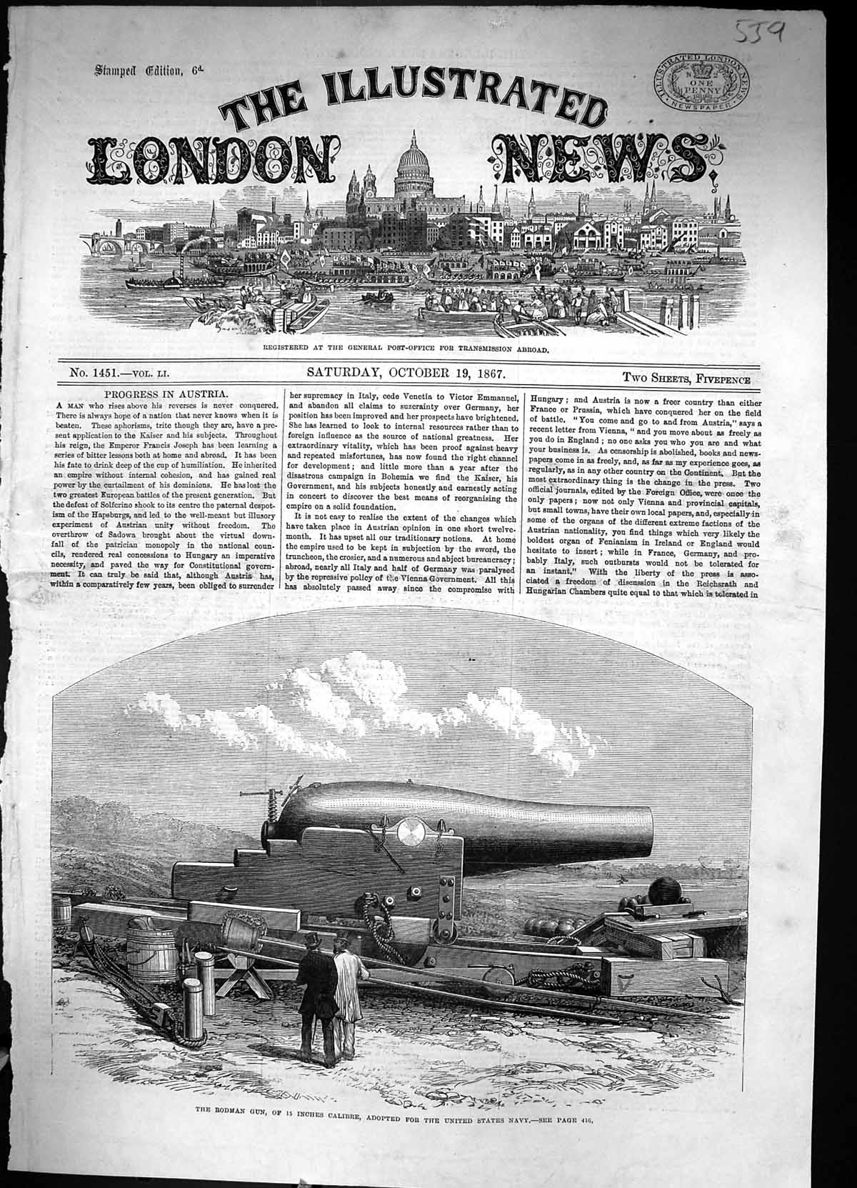 Old 1867 Rodman Gun 15 Inches Calibre United States America Navy War Victorian