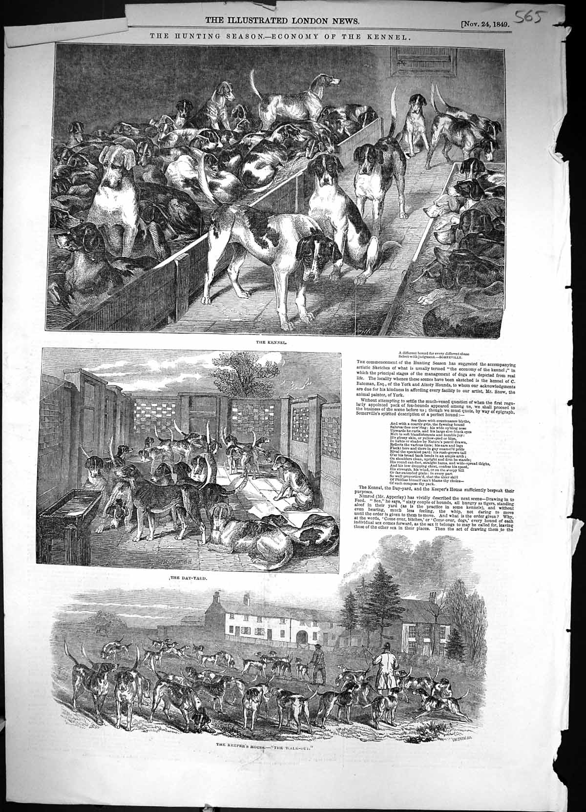 Old 1849 Hunting Dogs Hounds Kennel Day-Yard Keepers House Animals Sp Victorian