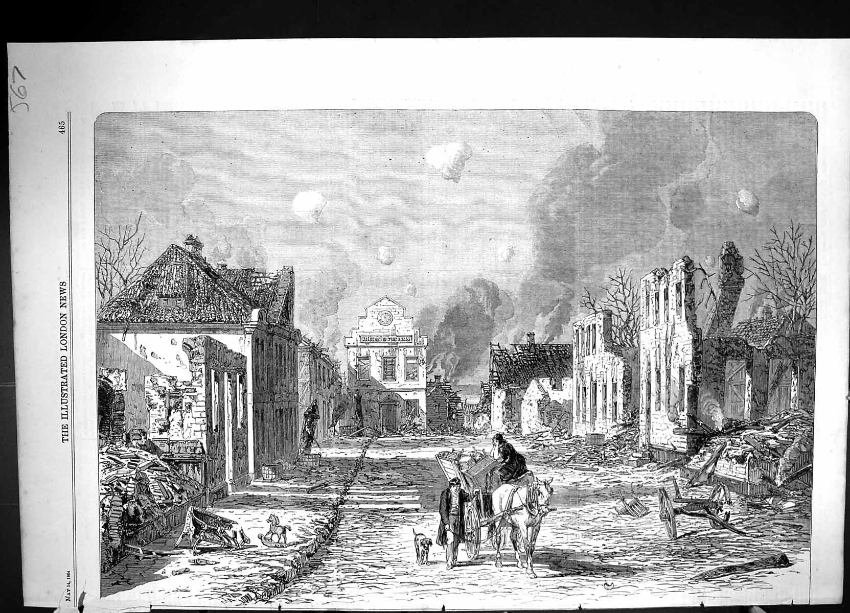 Old 1864 War Denmark Bombardment Sonderburg Ruins Buildings Street Sc Victorian