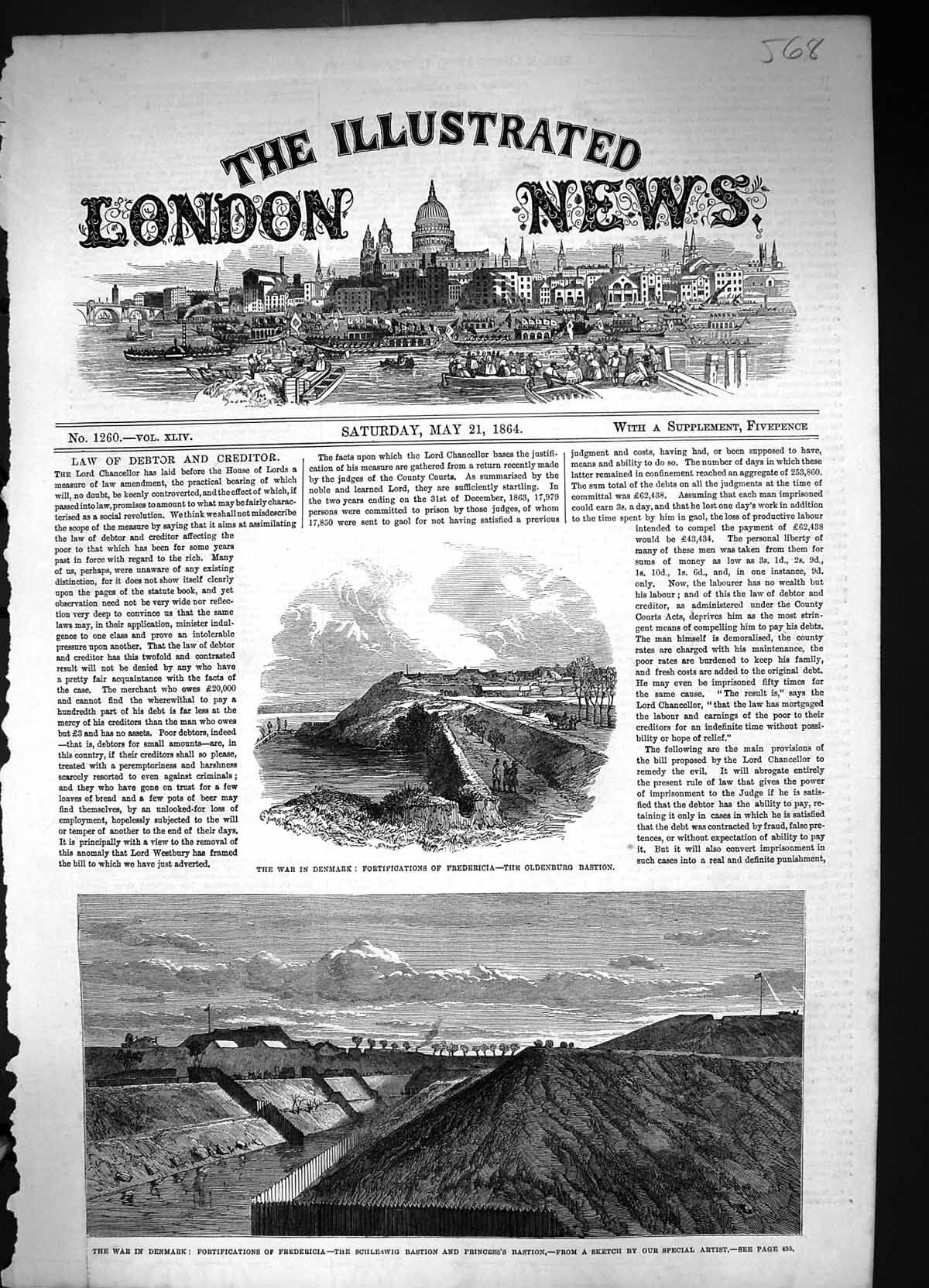 Old Print 1864 War Denmark Fortifications Fredericia enburg Bastion Schl 19th