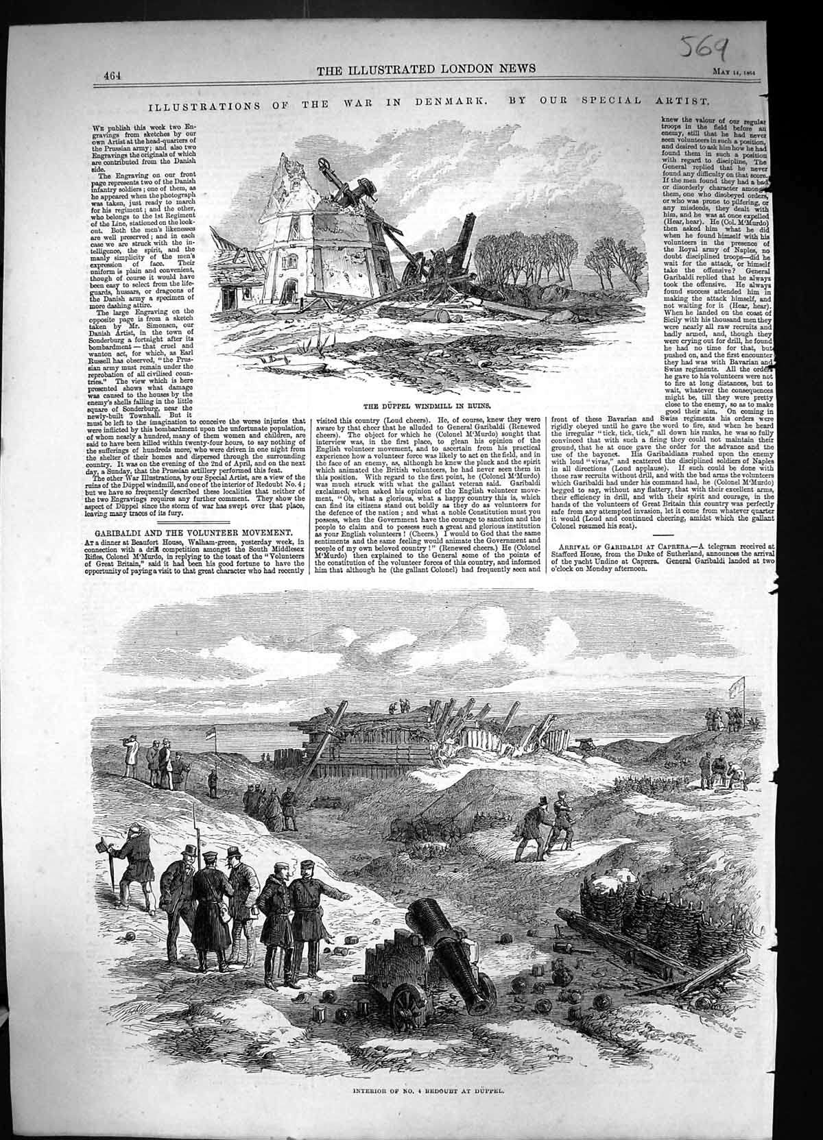 Antique Print 1864 War Denmark Duppel Windmill Ruins Interior Redoubt Siers