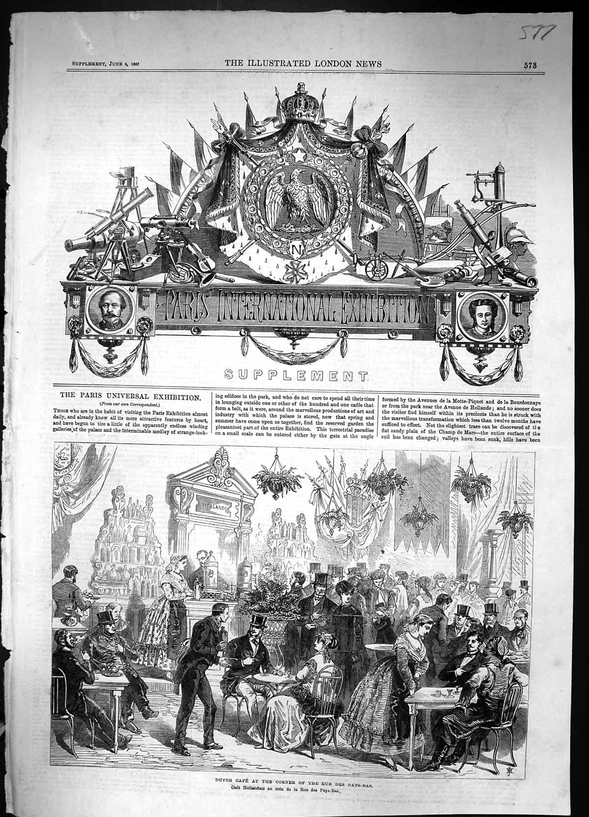 Old 1867 Paris Exhibition Dutch CafÇ Corner Rue Des Pays-Bas CafÇ Hol Victorian