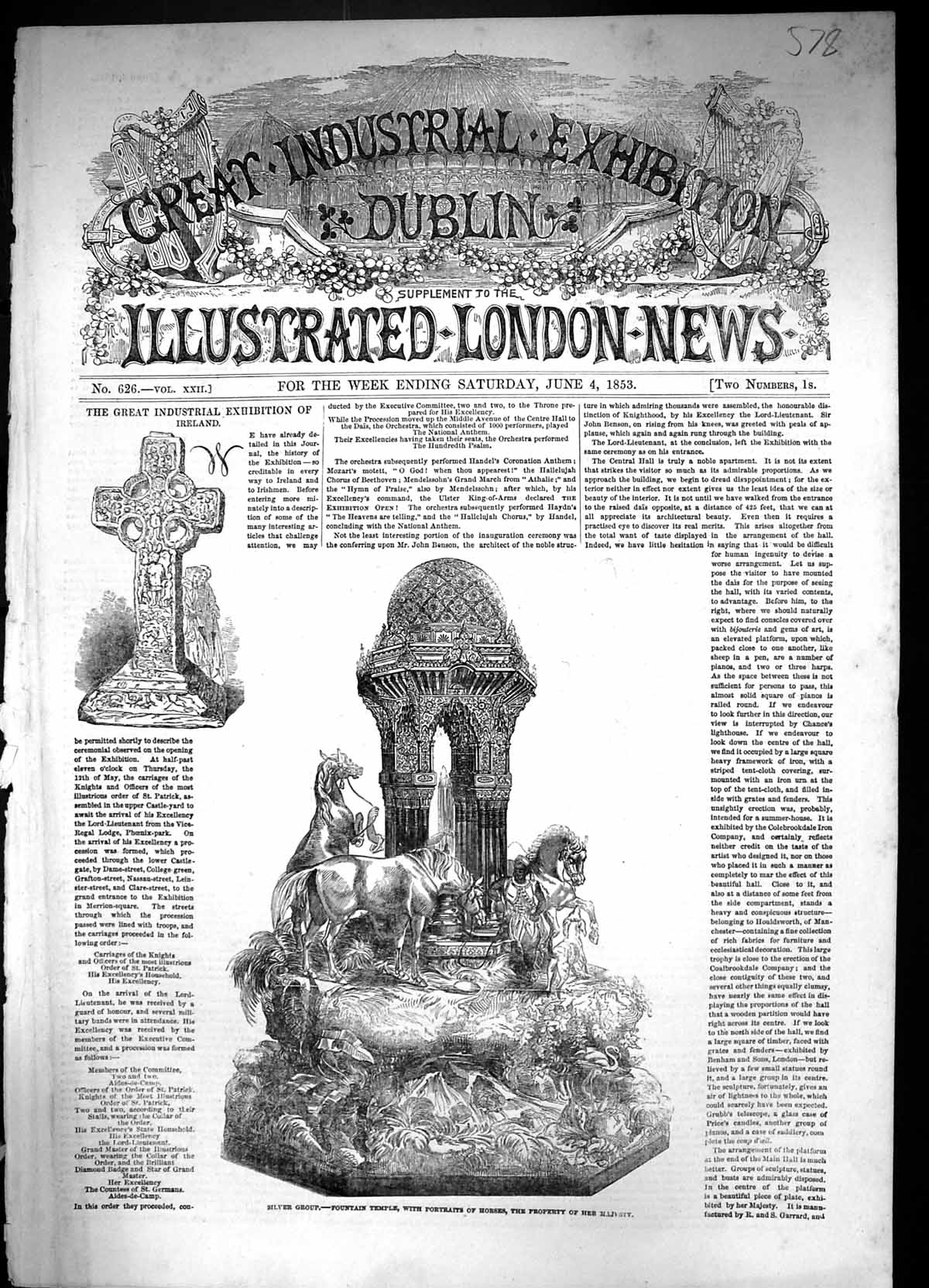 Old 1853 Silver Group Fountain Temple Portraits Horses Exhibition Ire Victorian