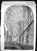 Old Antique Print 1858 Interior Sherborne Minster Restored Architecture 19th
