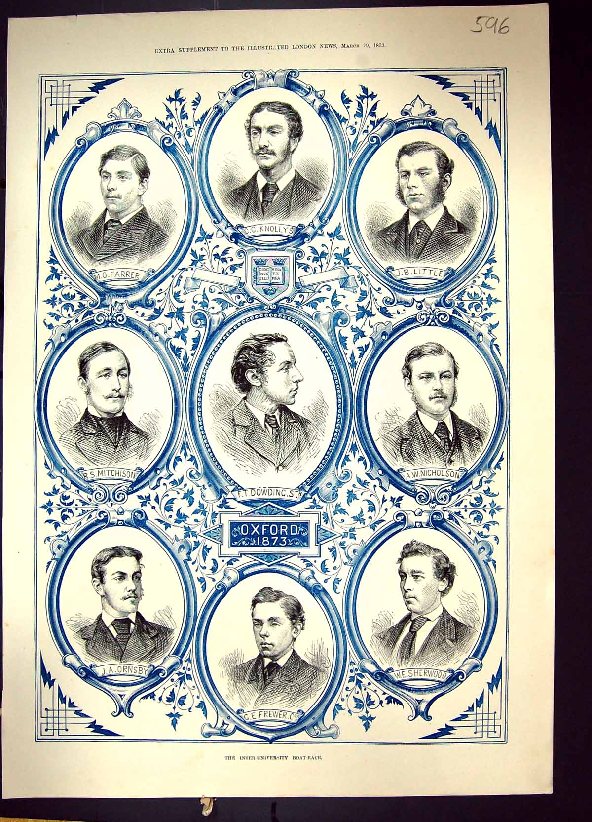 Old 1873 Oxford Boat Crew Dowding Frewer Little Knollys Farrer Sherwo Victorian