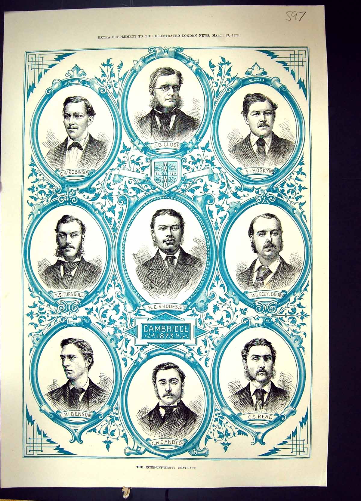Old 1873 Cambridge Crew Glose Rhodes Turnbull Robinson Read Brown Ben Victorian