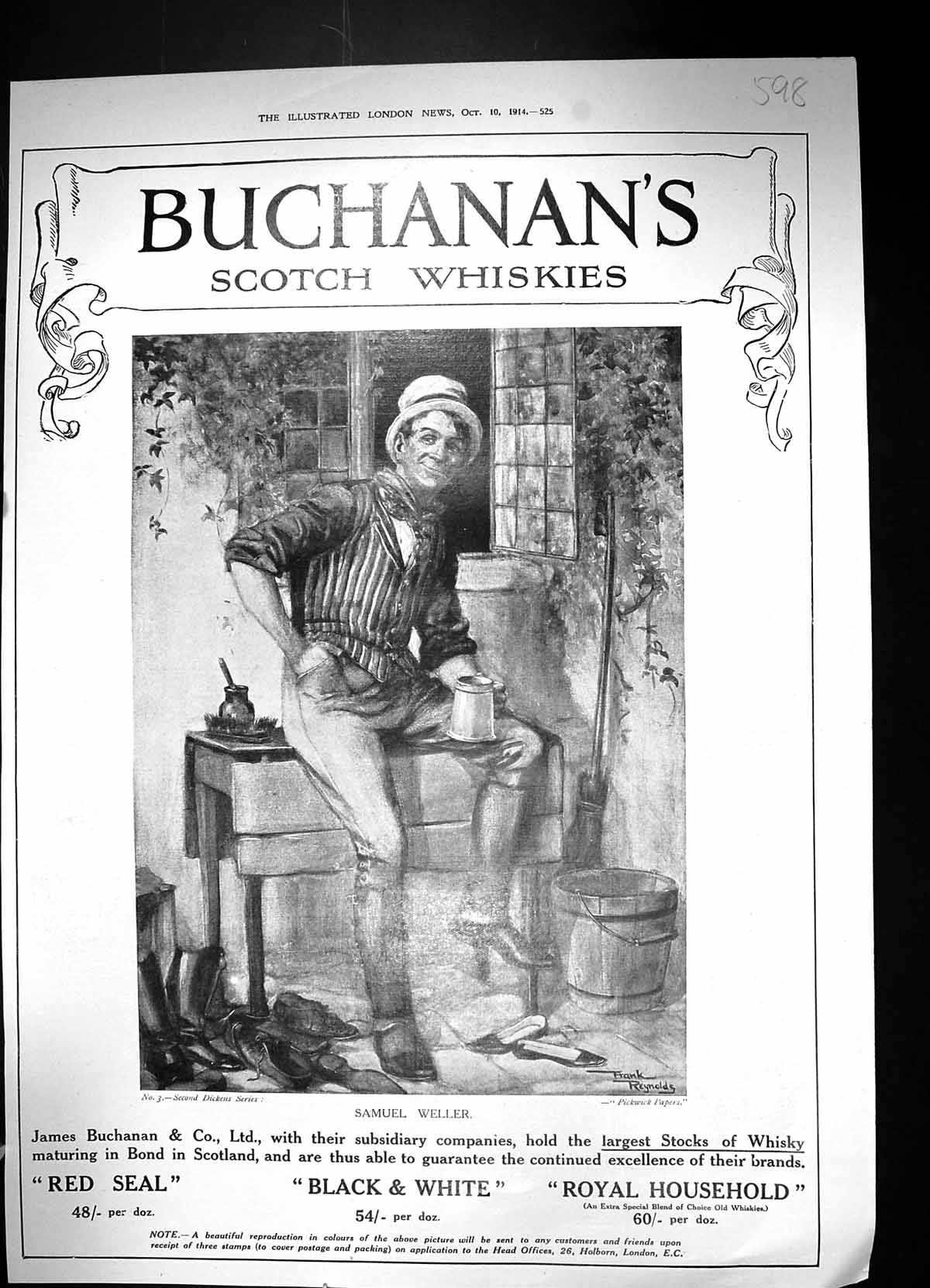 Antique Old Print 1914 Advertisement Buchanan'S Scotch Whisky Samuel Weller