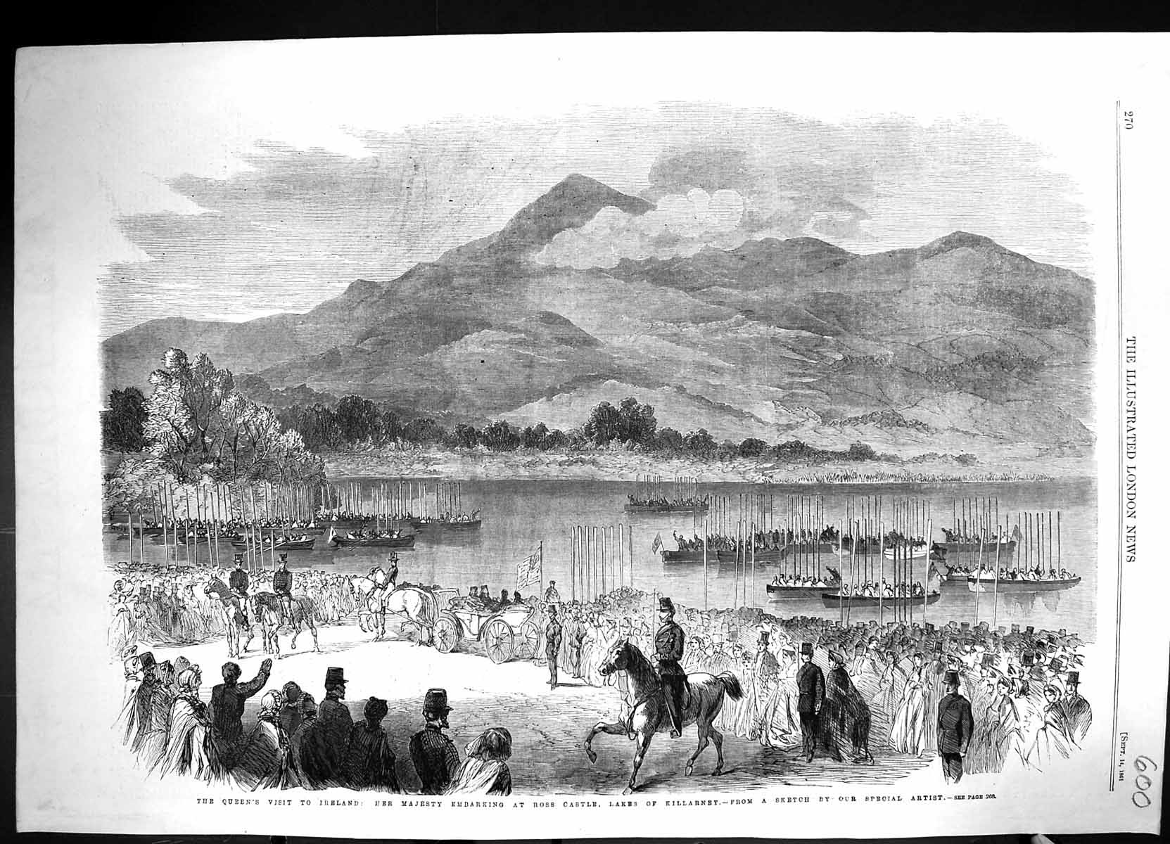 Old 1861 Queen Visit Ireland Ross Castle Killarney Horses Boats Carri Victorian