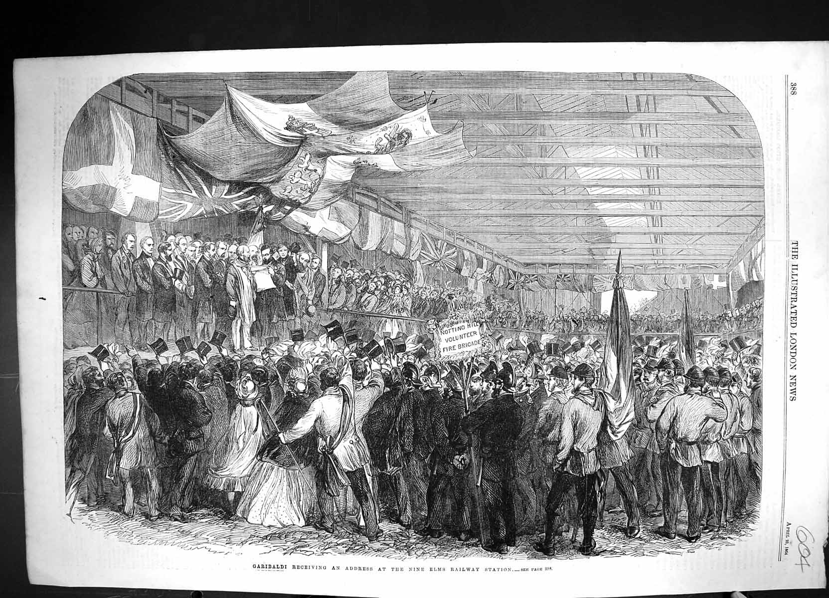 Old 1864 Garibaldi Receiving Address Nine Elms Railway Station Fire-B Victorian