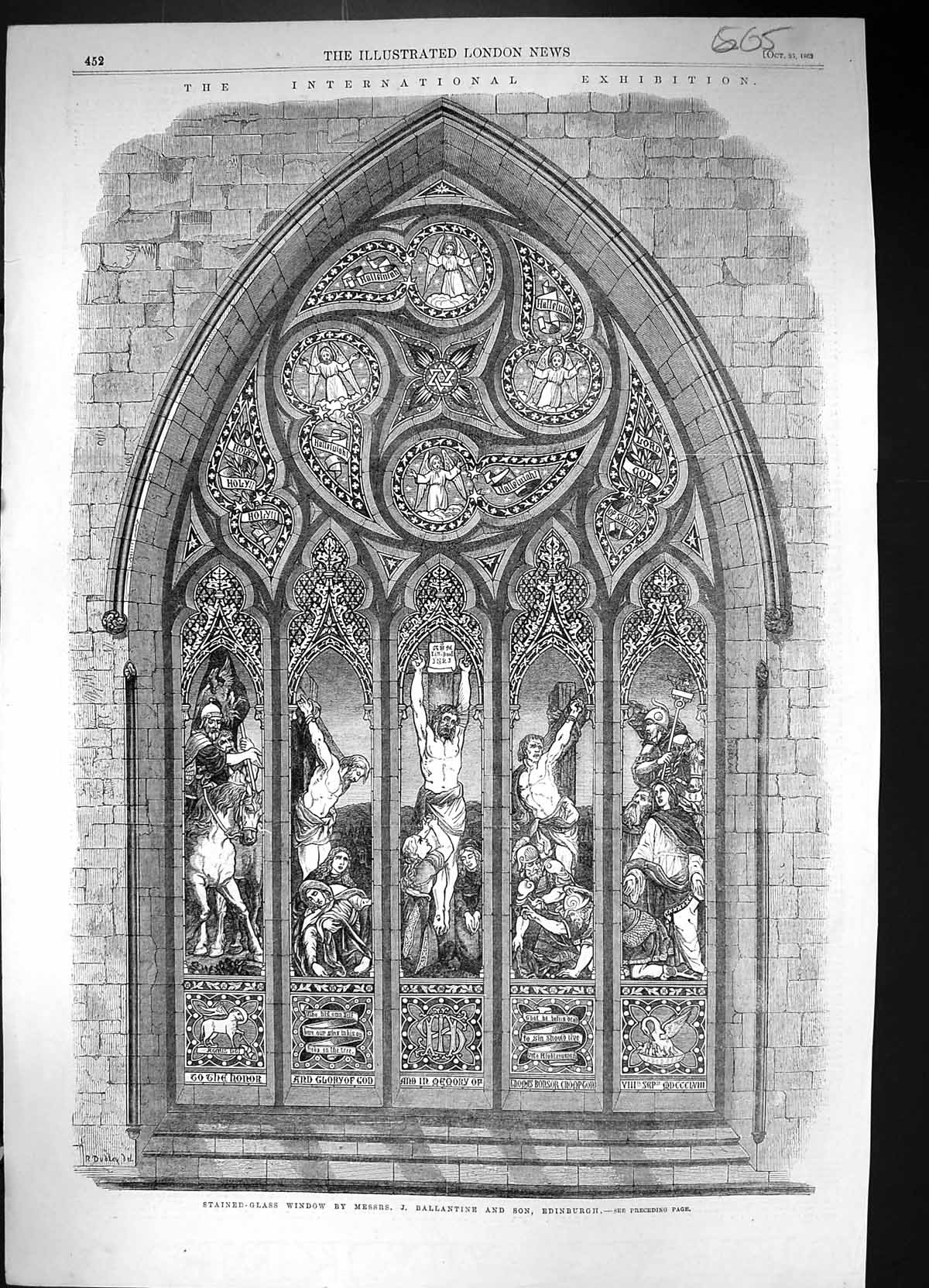 Old 1862 Stained-Glass Window Ballantine Edinburgh International Exhi Victorian