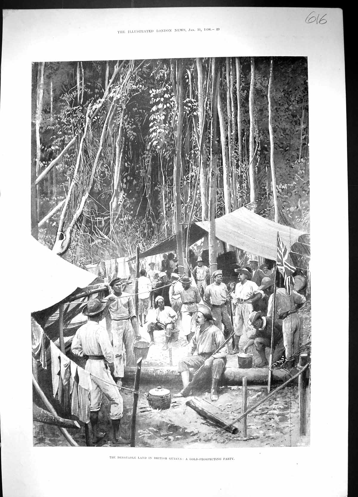 Antique Print 1896 Debatable Land British Guiana GProspecting Party Mining 19th
