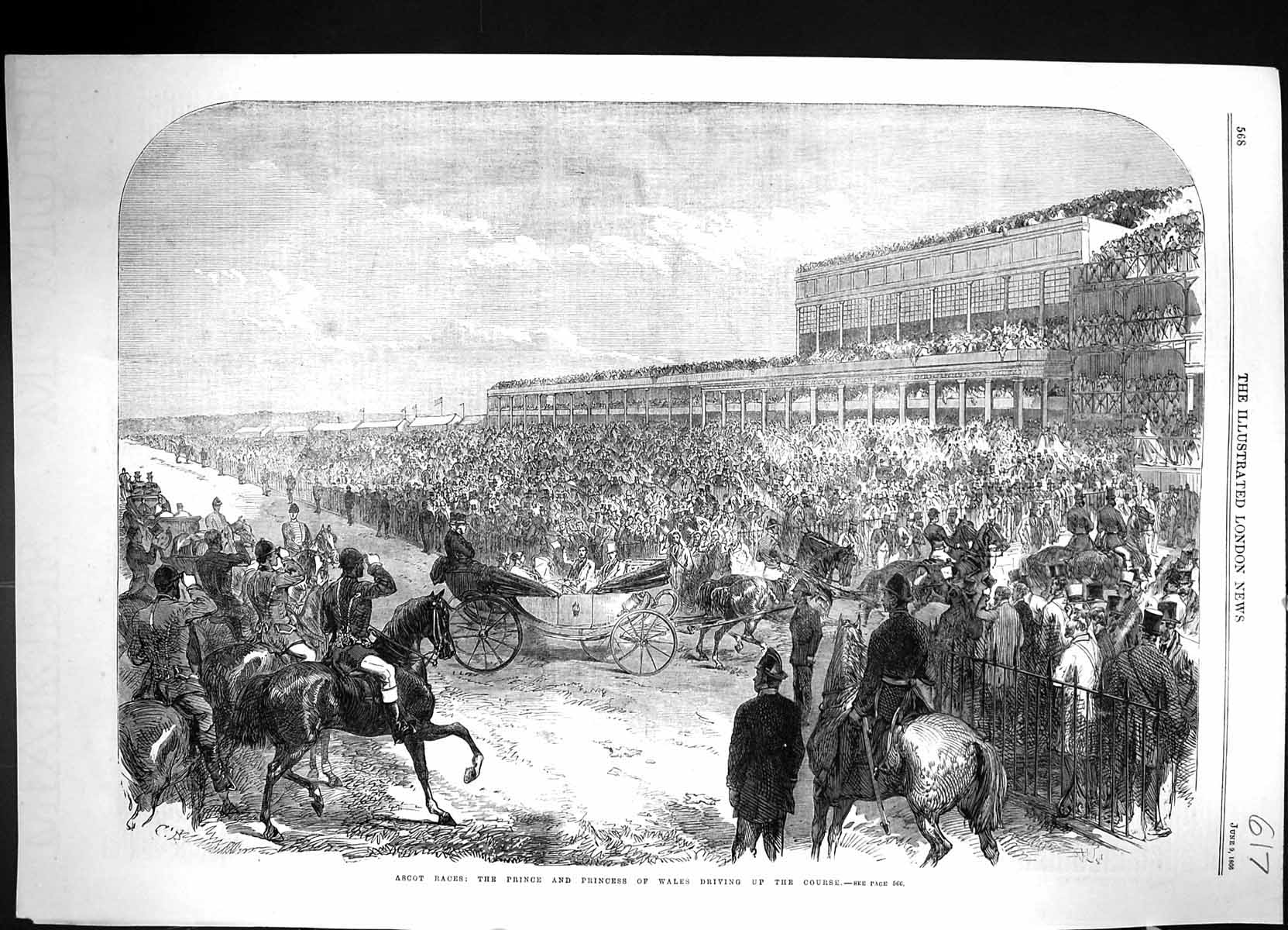 Antique Old Print 1866 Ascot Horse Racing Prince Wales Driving Course Sport