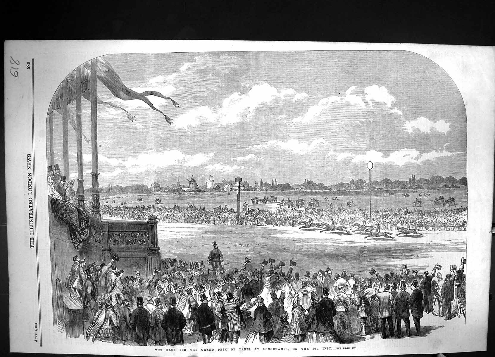 Old Antique Print 1864 Horse Racing Grand Prix De Paris Longchamps Sport 19th