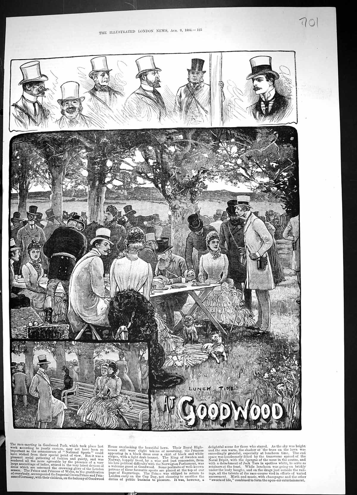 Old Antique Print 1884 Goodwood Park Horse Racing Lunch Time Spectators 19th