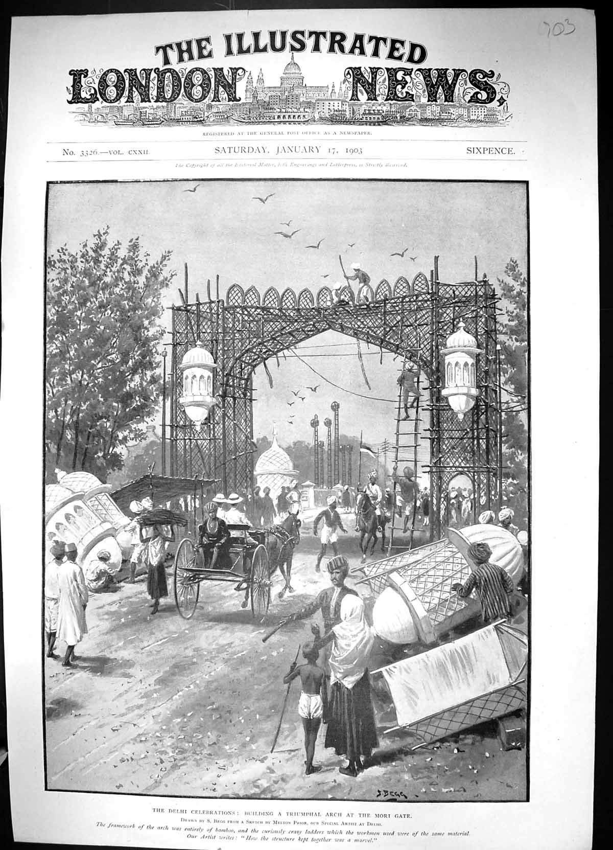 Old 1903 Dehli Celebrations Building Triumphal Arch Mori Gate Melton 20th