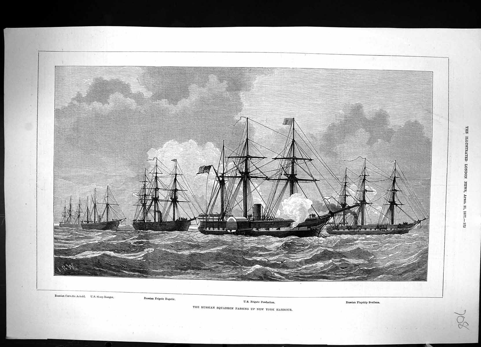 Old 1877 Russian Ships New York Harbour Svetlana Powhattan Bogatir Ra Victorian