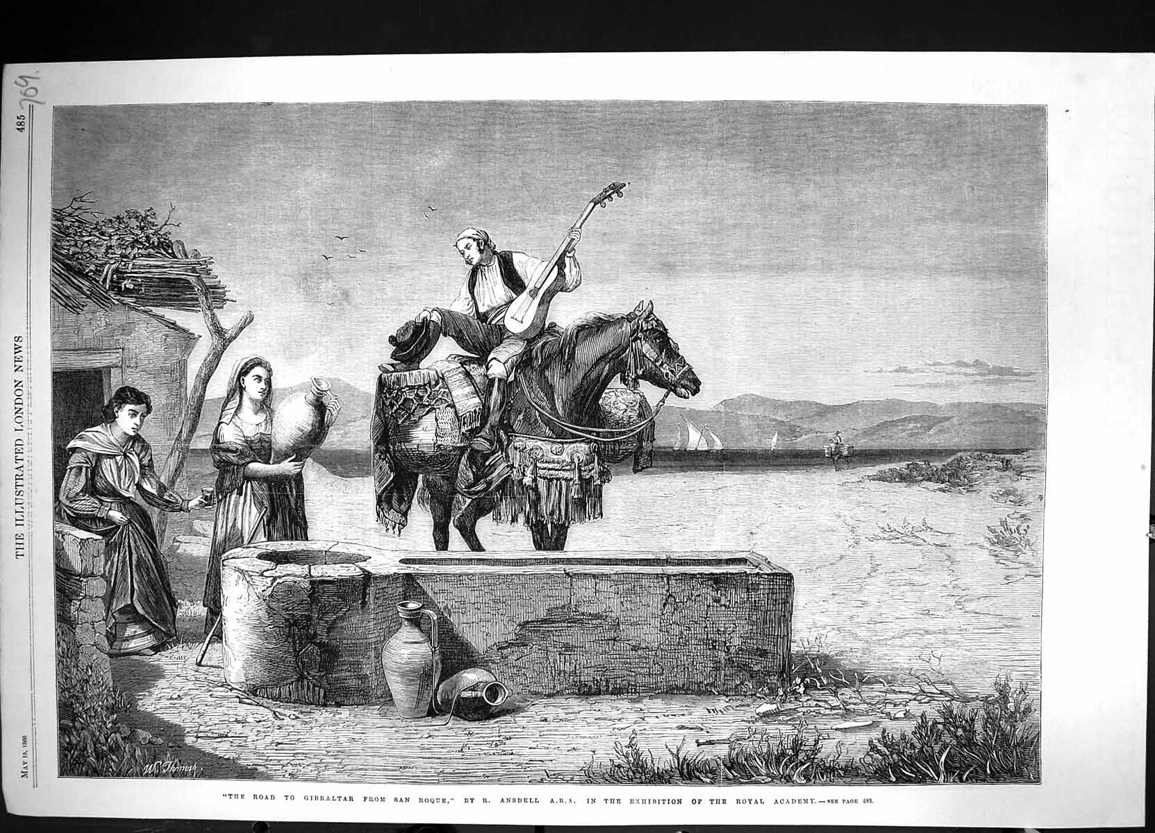 Old 1866 Scene Road Gibraltar San Roque Music Man Horse Royal Academy Victorian