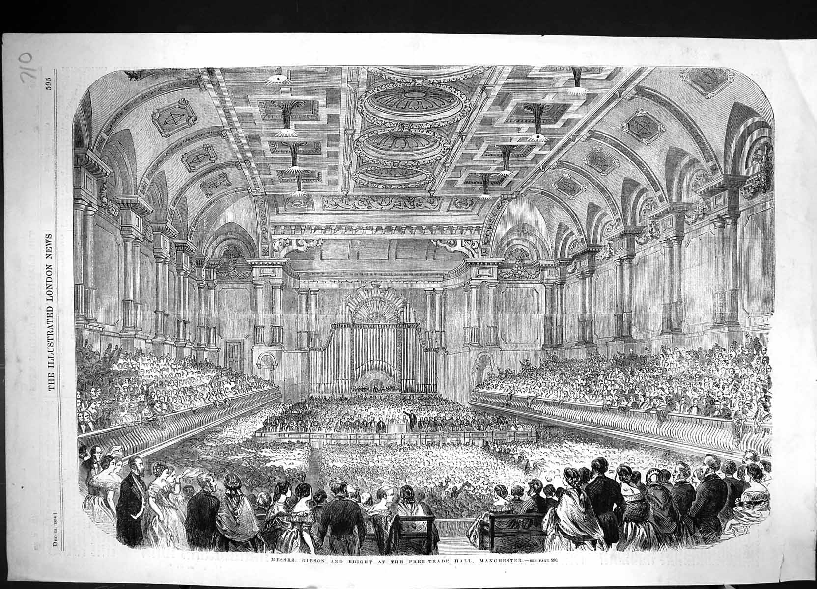 Antique Print 1858 Messrs. Gibson Bright Free-Trade Hall Manchester Meeting