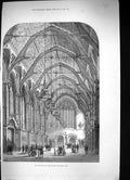 Antique Old Print 1877 Interior Architecture Townhall Manchester Great Hall