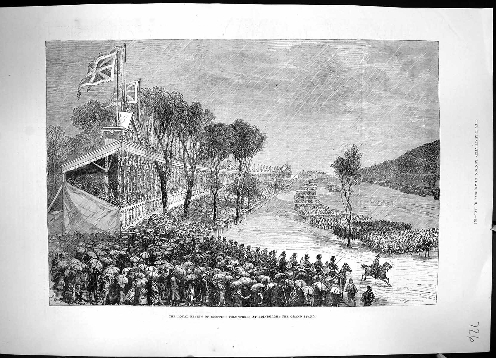 Old Print 1881 Royal Review Scottish Volunteers Siers Edinburgh Grand St 19th
