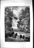 Old 1881 Tourist Season Scotland Falls Muick Ballater River Man Fishi Victorian