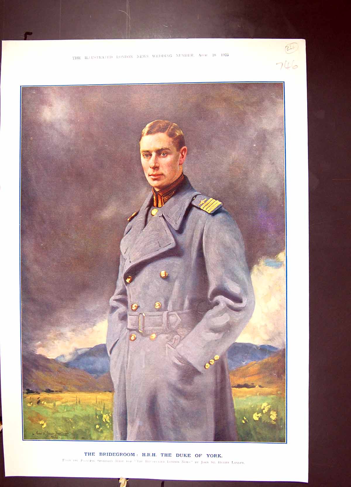 Old Print 1923 Colour Portrait Royal Wedding H.R.H. Duke York Bridegroom 20th