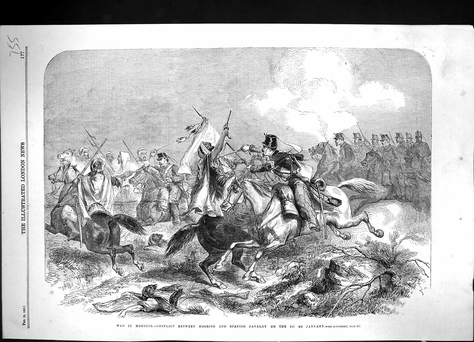 Antique Print 1860 War Morcco Conflict Moorish Spanish Cavalry Siers Horses