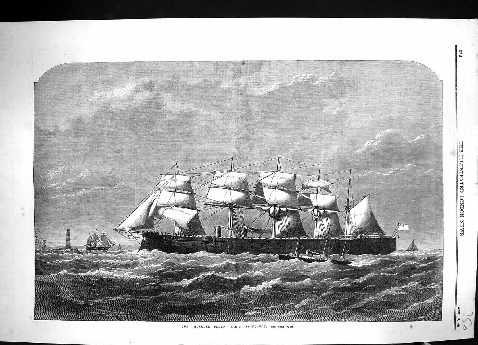 Old 1867 British Ironclad Fleet H.M.S. Agincourt War Ship Boats Light Victorian