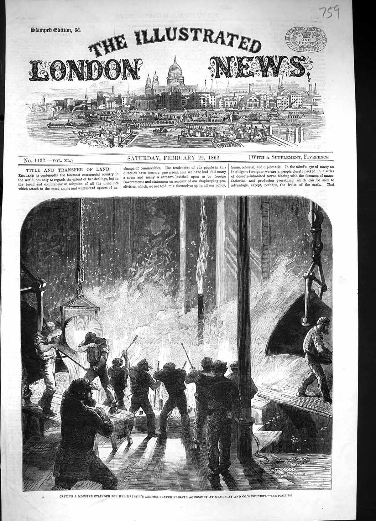 Old 1862 Casting Monster Cylinders Armour-Plated Ship Frigate Agincou Victorian