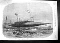 Original Old Antique Print 1866 Launch Steam Ship Ross Winans Millwall Boats