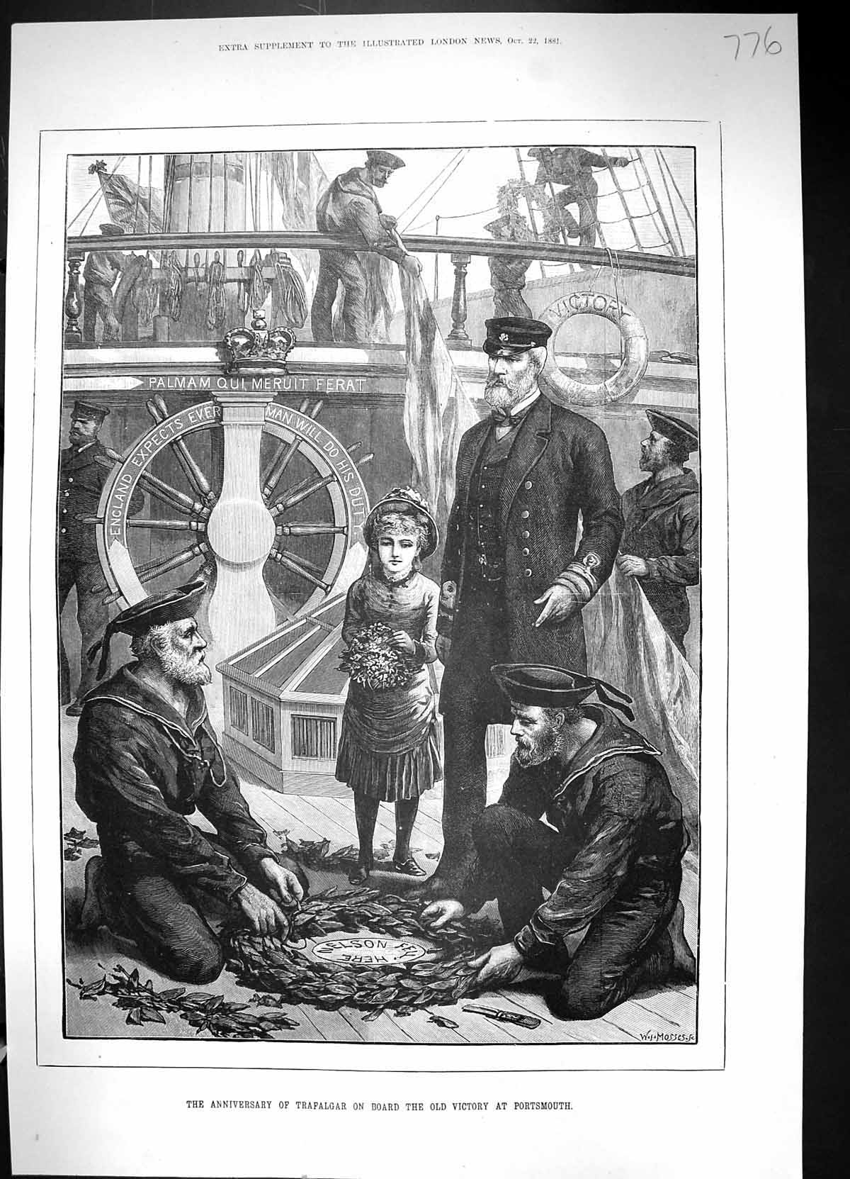 Old 1881 Anniversary Trafalgar Deck Ship Victory Portsmouth Navy Sail Victorian