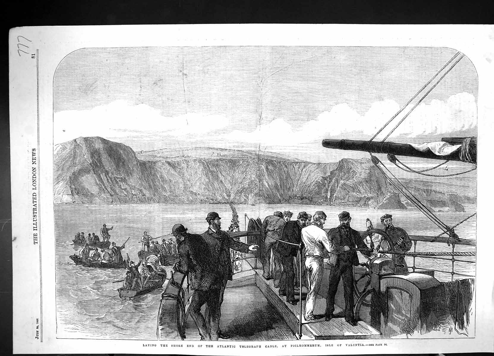 Old 1866 Laying Shore End Atlantic Telegraph Cable Foilhommerum Isle Victorian