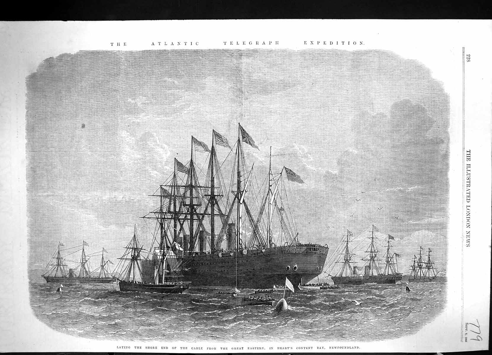 Old 1866 Laying Shore End Cable Great Eastern Ship Heart'S Content Ba Victorian