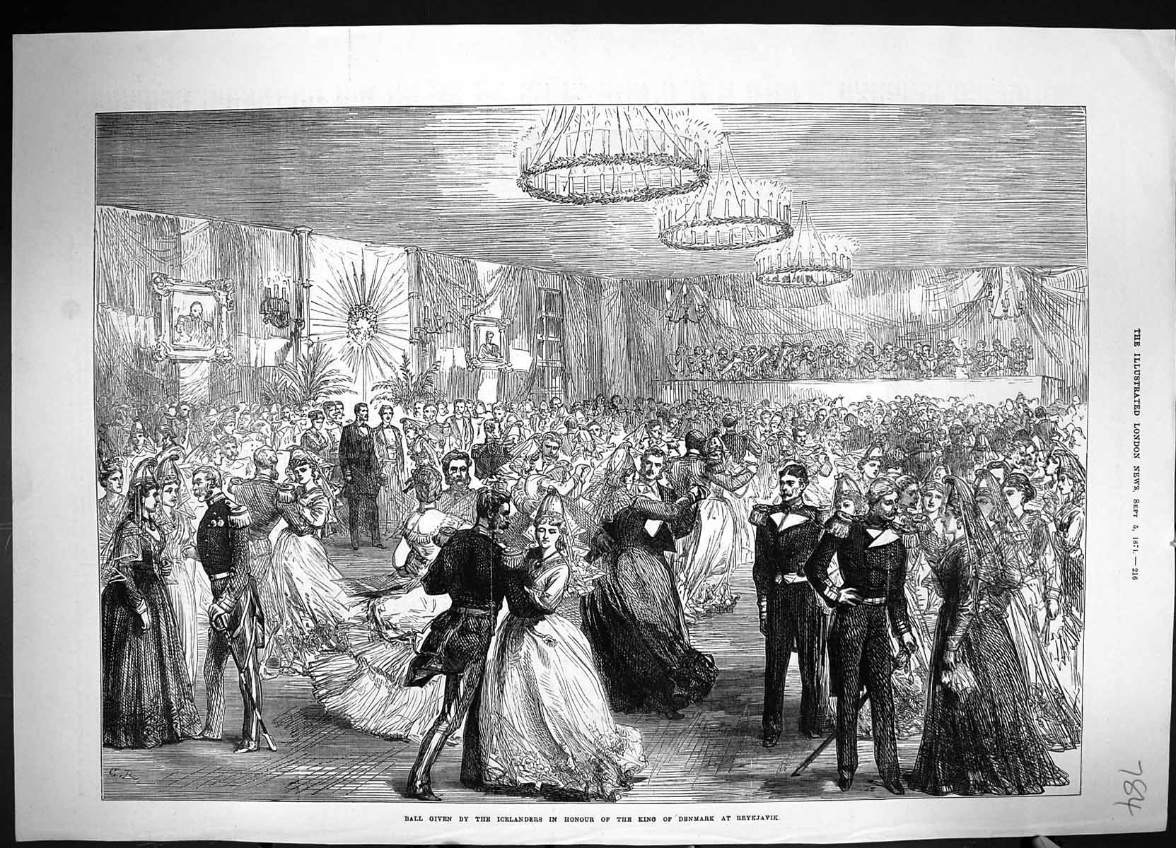 Old 1874 Ball Iceland King Denmark Reykjavik Romance Ladies Men Danci Victorian