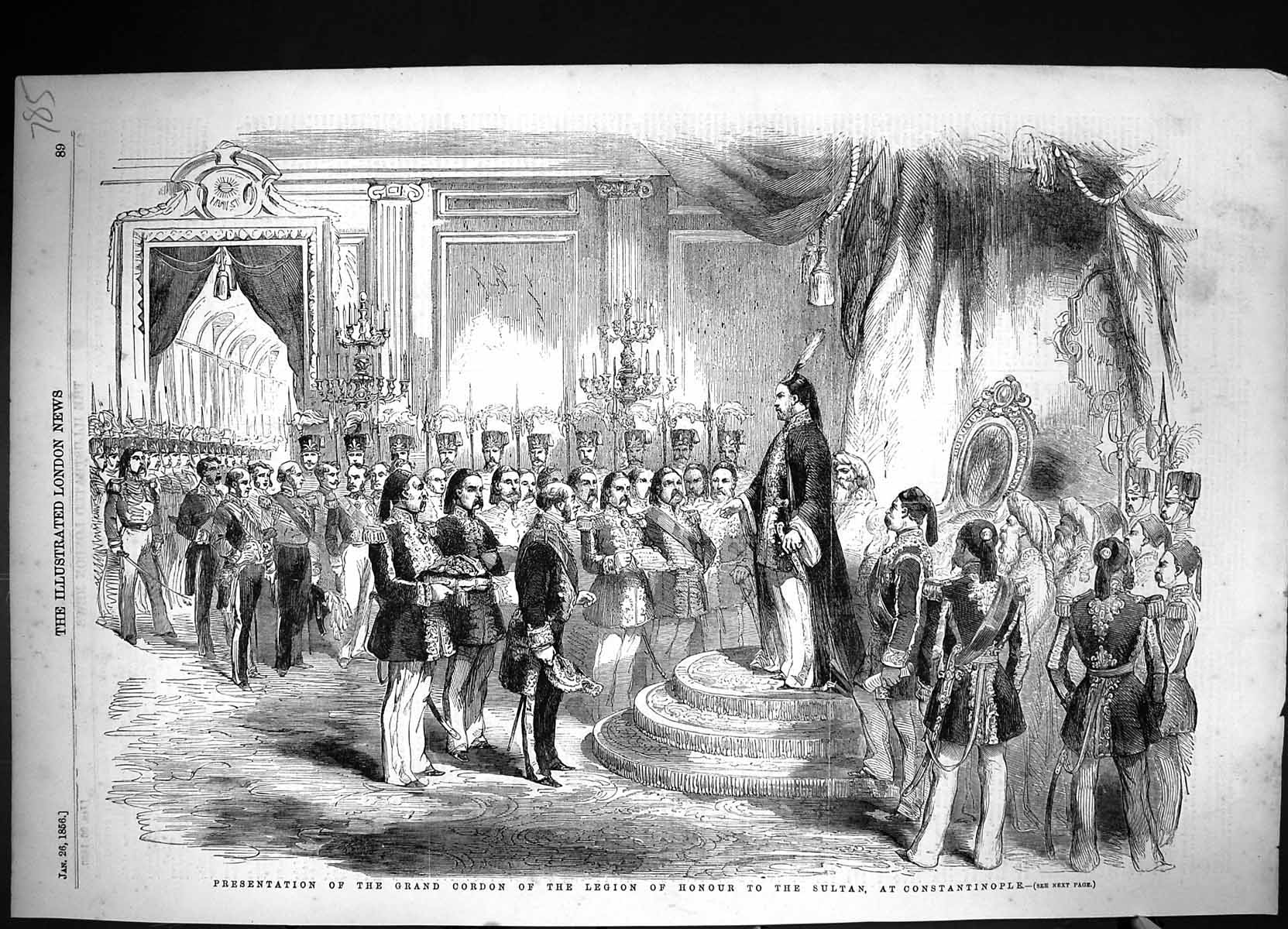 Old Print 1856 Presentation Grand Cordon Legion Honour Sultan Constantino 19th
