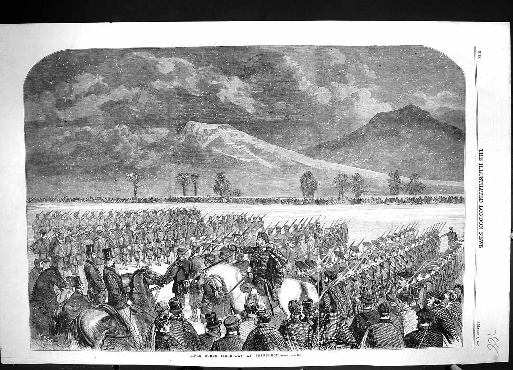 Old Print 1860 Rifle Corps Field-Day Edinburgh Scotland Siers War Marchi 19th