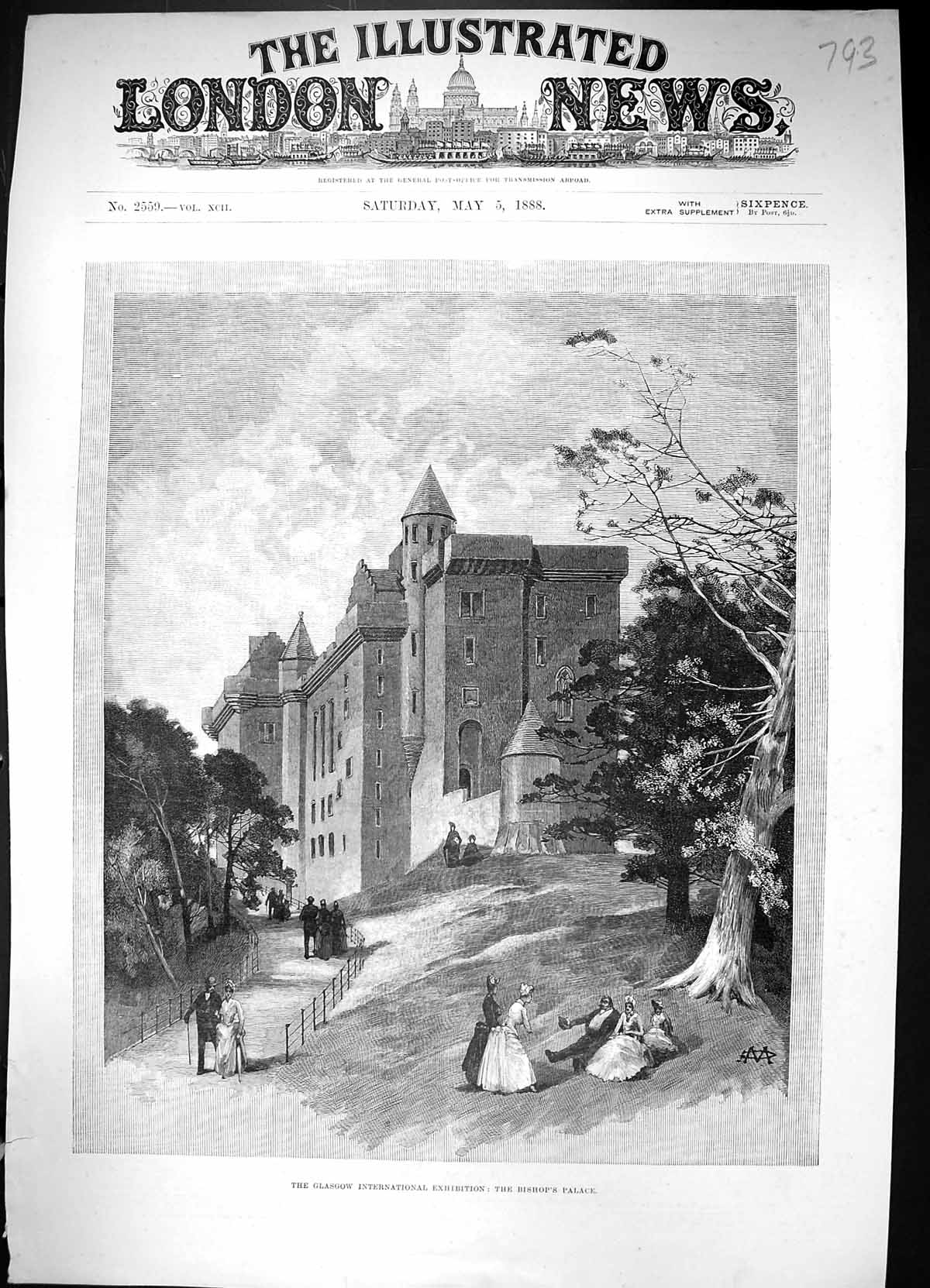 Old 1888 Glasgow International Exhibition Bishop'S Palace Architectur Victorian