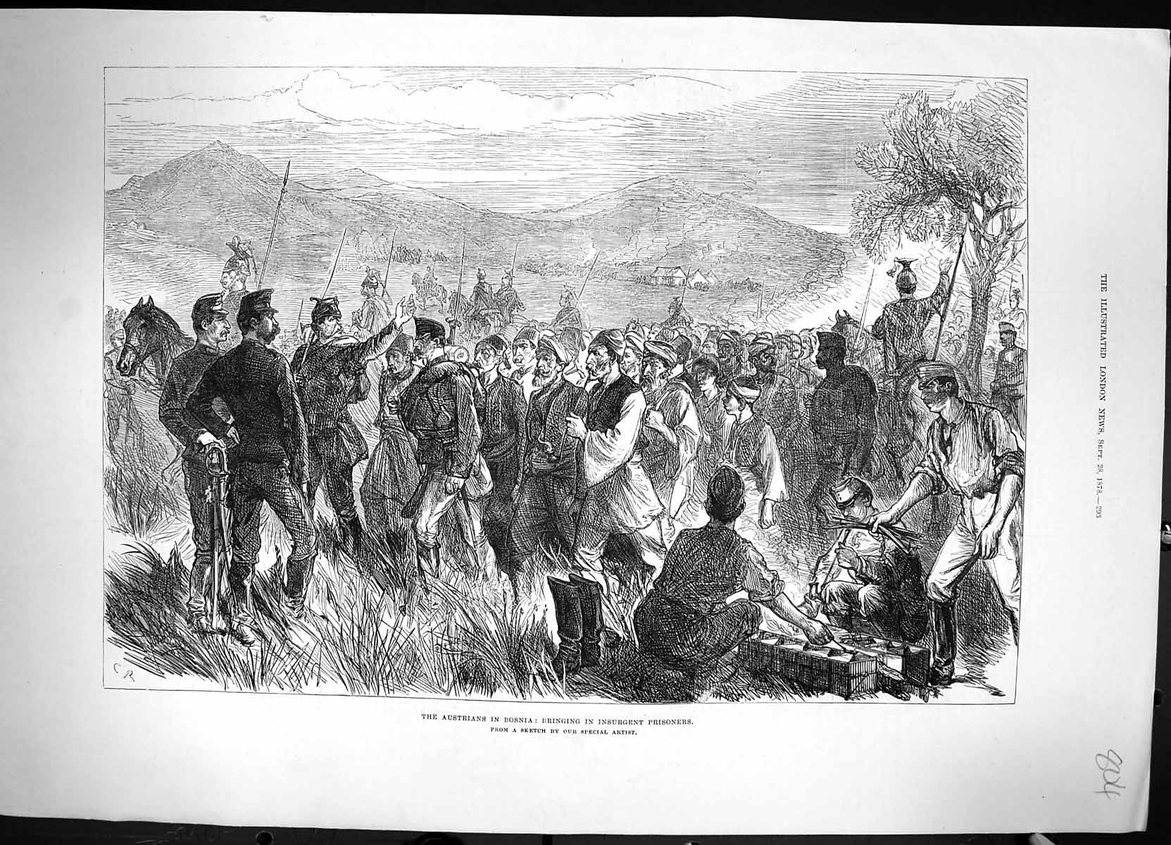 Original Old Antique Print 1878 Austrian Siers War Bosnia Insurgent Prisoners