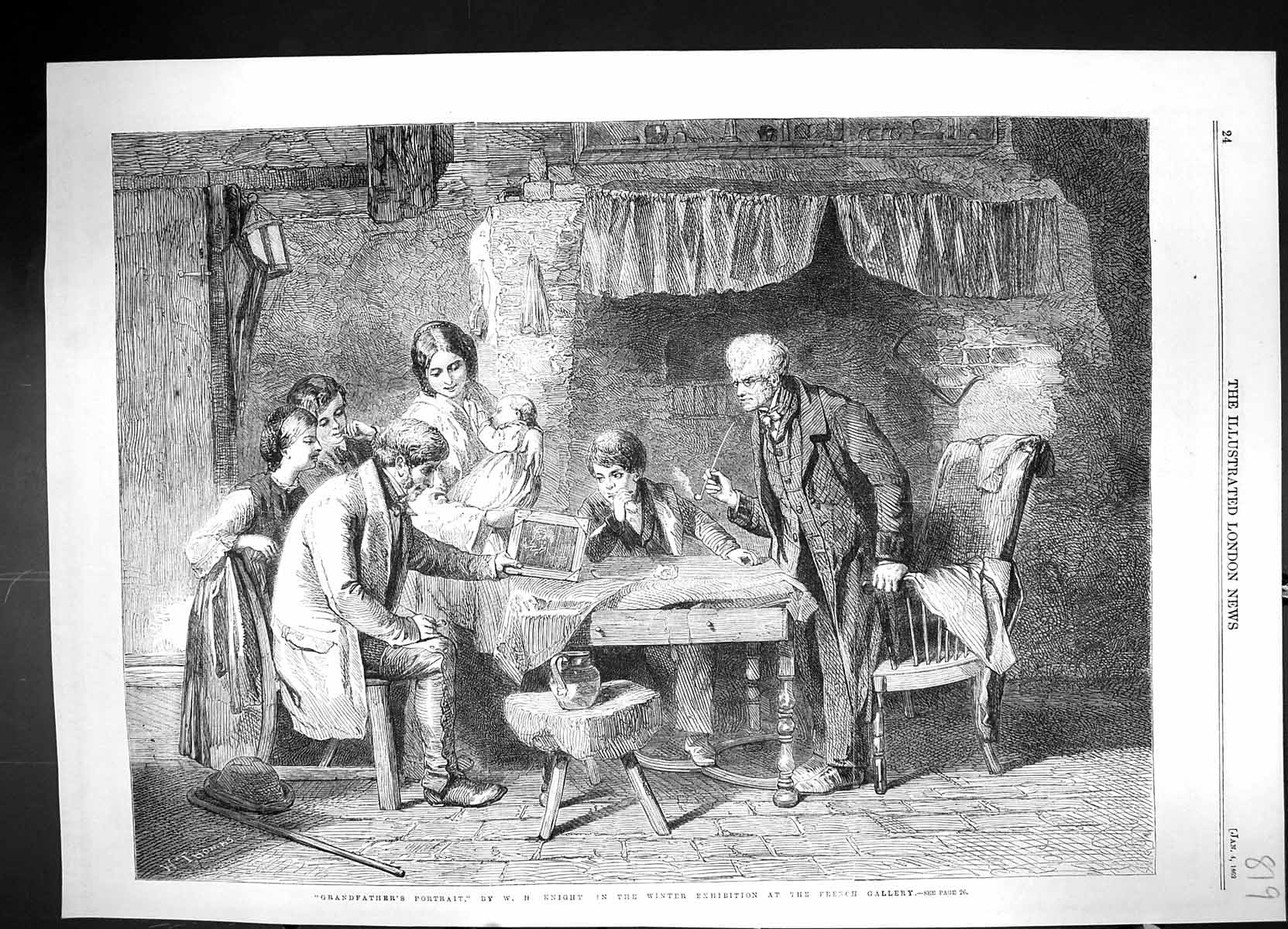Antique Print 1862 Grandfather'S Portrait Family Home Knight French Gallery
