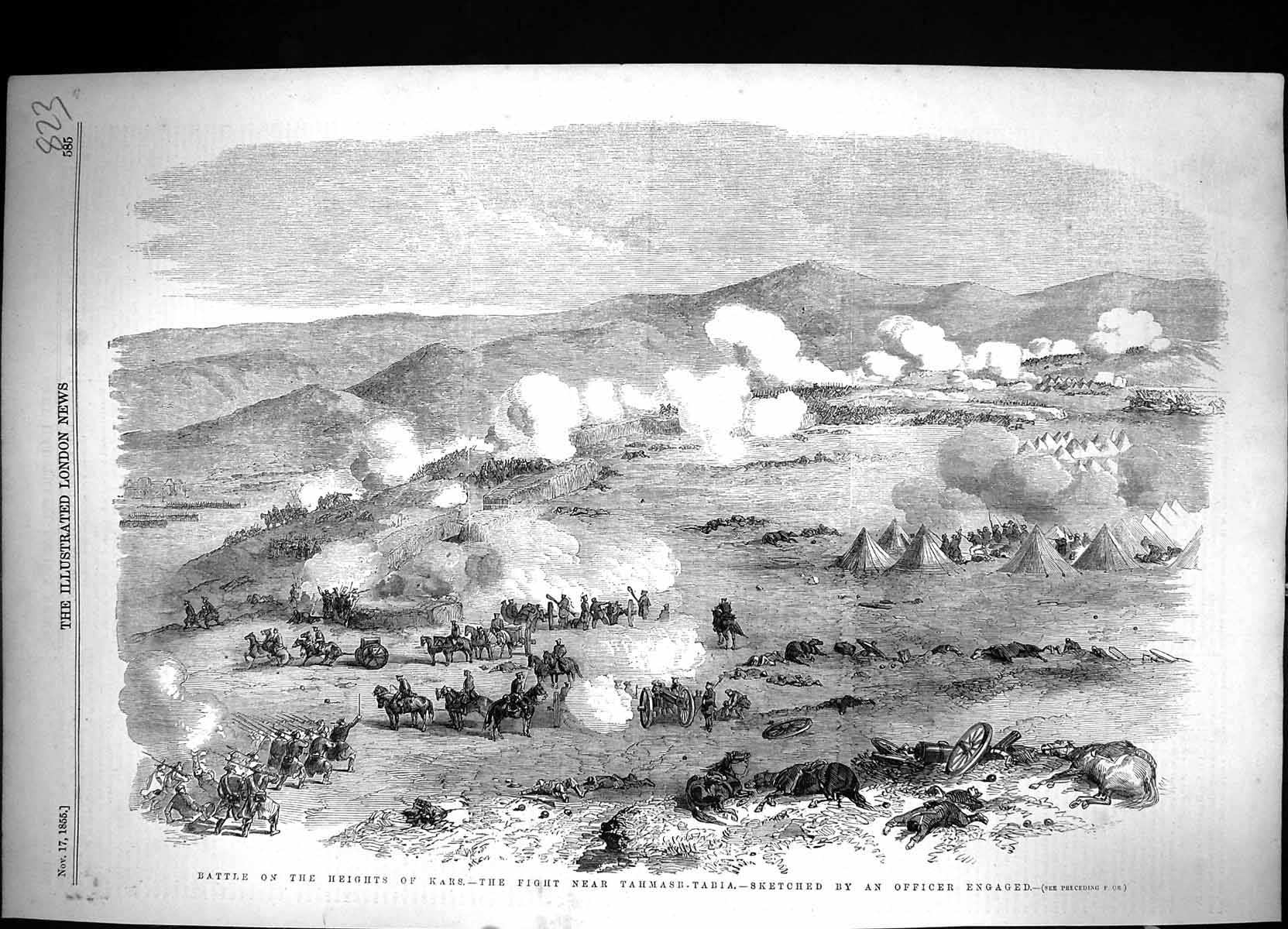 Old Print 1855 War Battle Kars Turkey Fight Tahmasb-Tabia Siers Horses C 19th