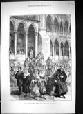 Original Old Antique Print 1879 Constantinople Turkey Moslems Leaving Mosque
