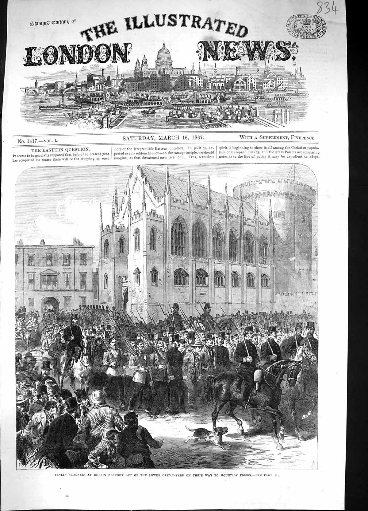 Old 1867 Fenian Prisoners Dublin Castle Yard Ireland Mountjoy Prison Victorian
