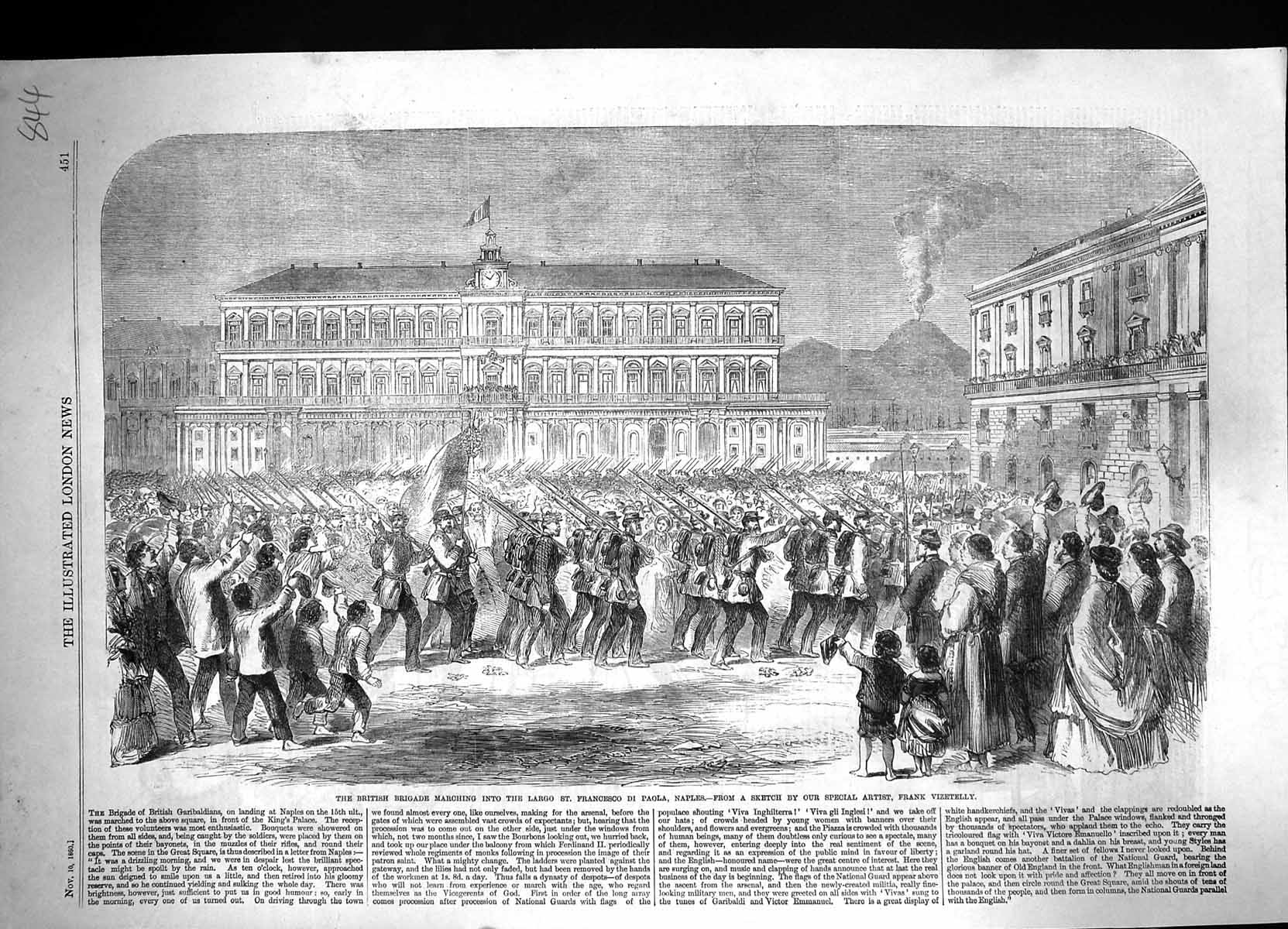 Old 1860 British Brigade Marching Largo St. Francesco Di Paola Naples Victorian
