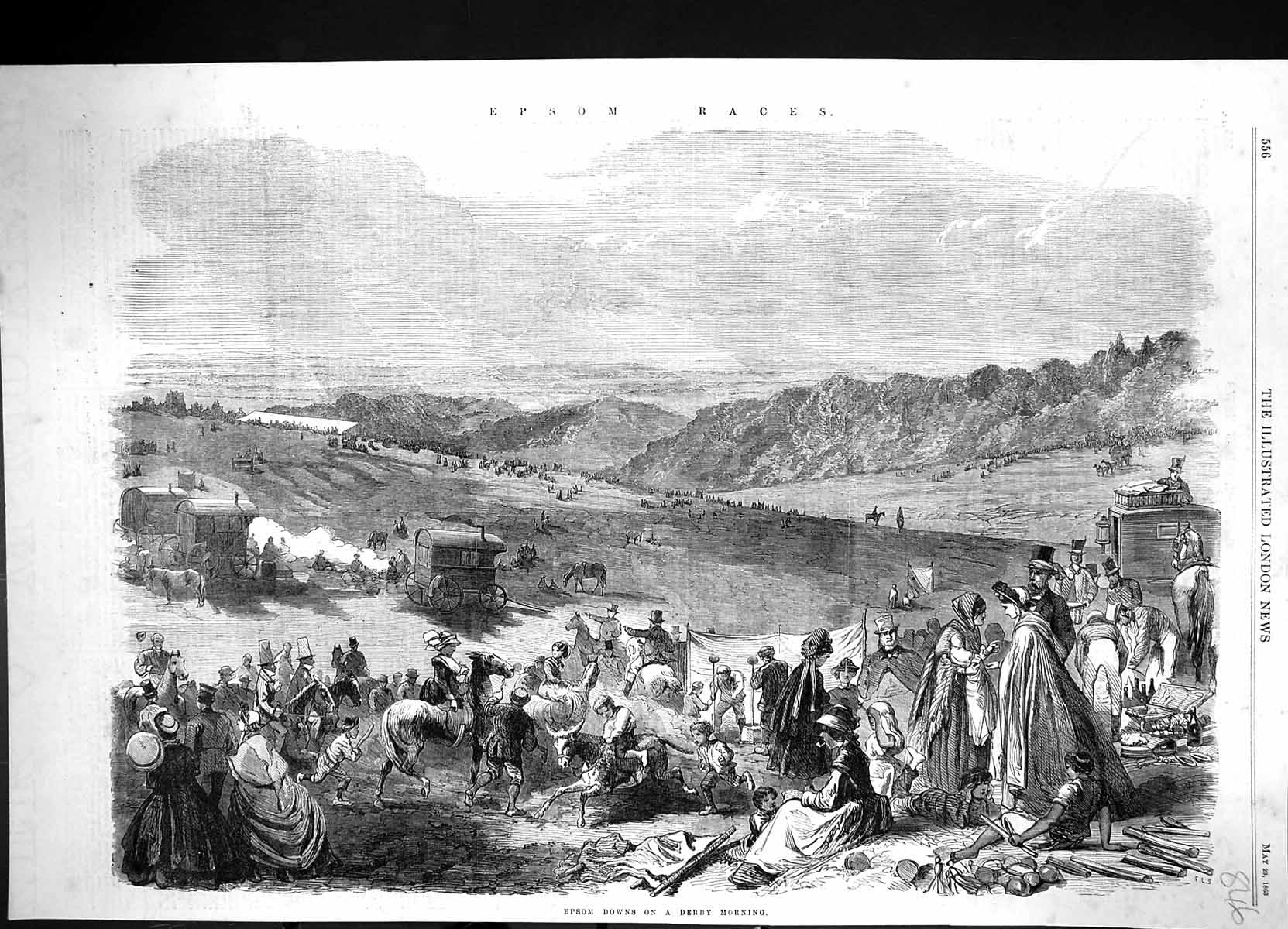 Antique Print 1863 Epsom Downs Derby Morning Horse Racing Sport Spectators 19th