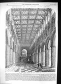 Old Antique Print 1856 Interior St. Albans Abbey Church Nave Architecture 19th