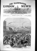 Antique Old Print 1872 Riots Belfast Ireland Orangemen Attacking Procession