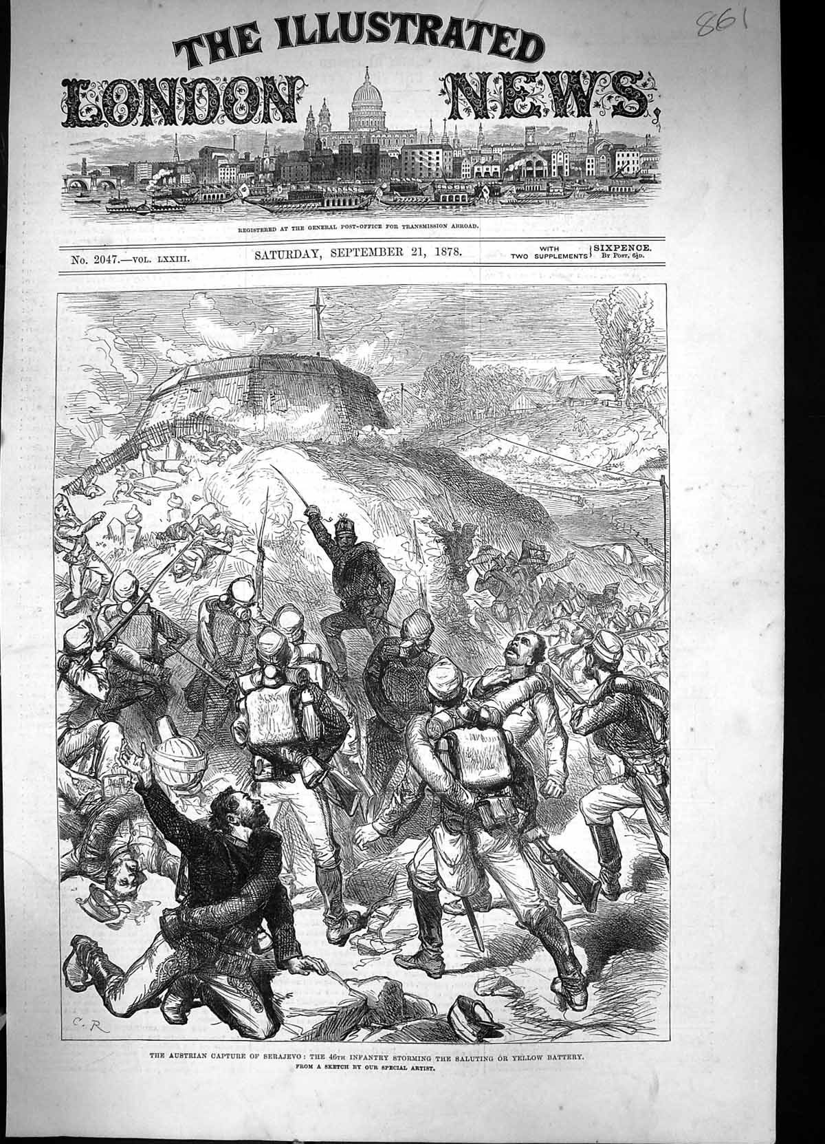 Old 1878 Austrian Capture Serajevo 46Th Infatry Storming Yellow Batte Victorian