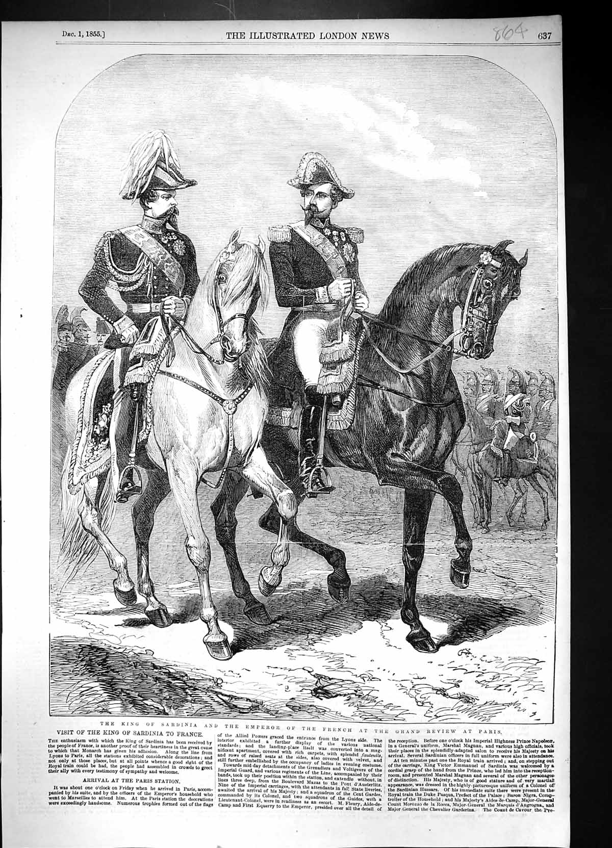 Old 1855 King Sardinia Emperor French Horses Grand Review Paris Franc Victorian