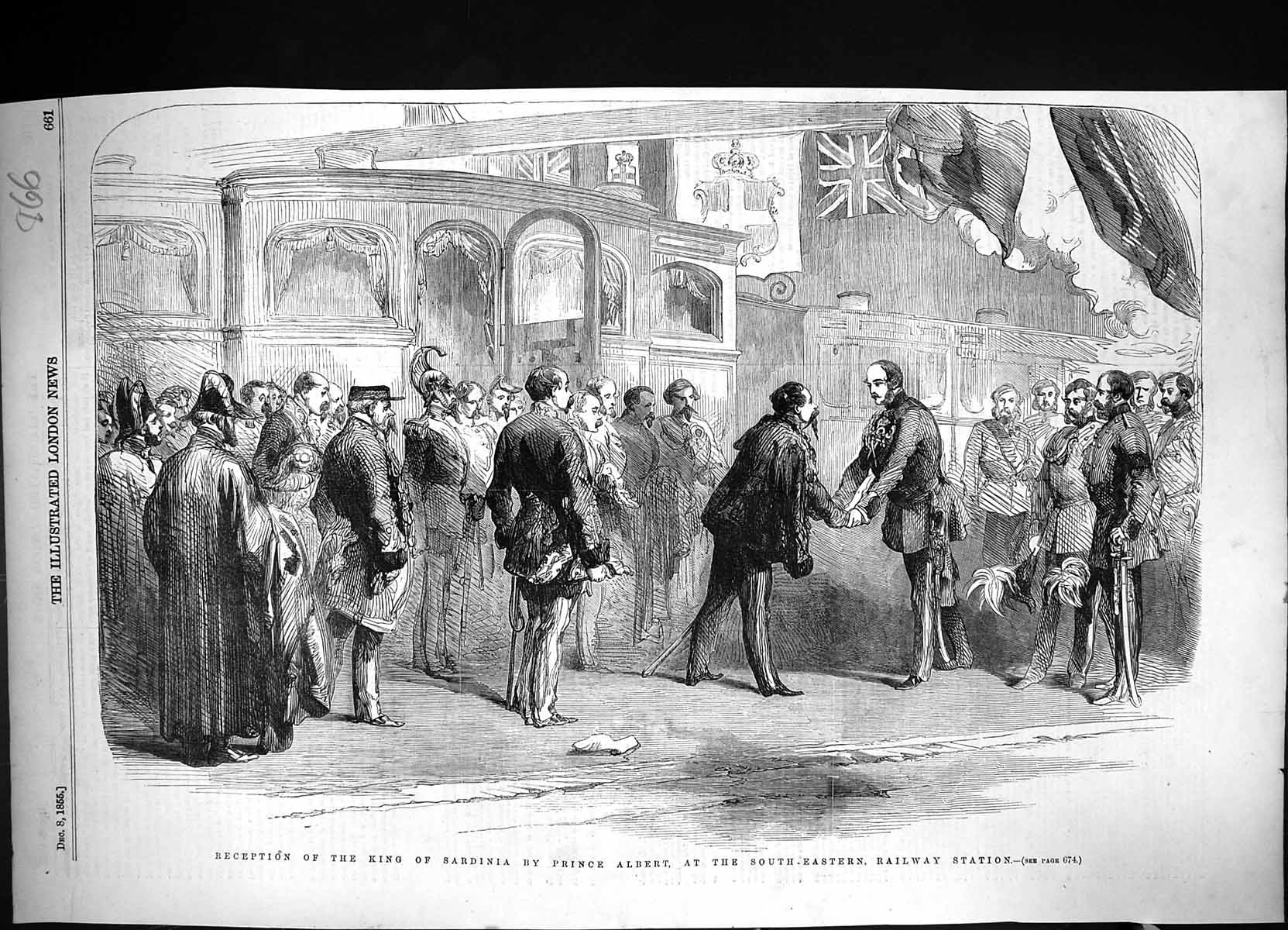 Old 1855 Reception King Sardinia Prince Albert South-Eastern Railway Victorian